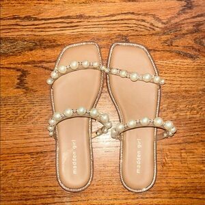 Madden Girl Tan Pearl-Studded Sandals